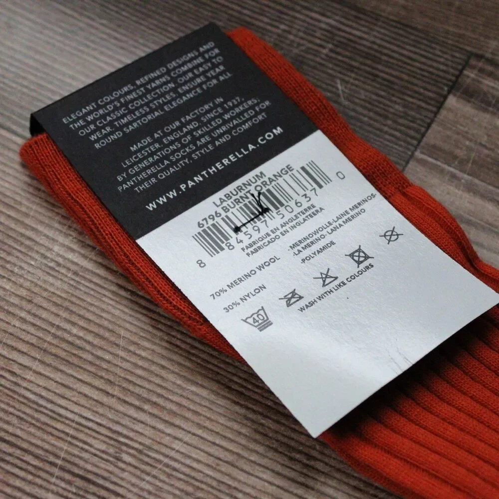 PANTHERELLA MENS M FINE WOOL DRESS SOCKS OVER THE CALF 6796 BURNT ORANGE NWT